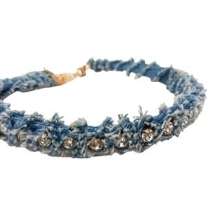 Diamonds DENIM Choker SIMULATED DIAMONDS Fuzzy Eyelash Necklace Luxe Formal Glam